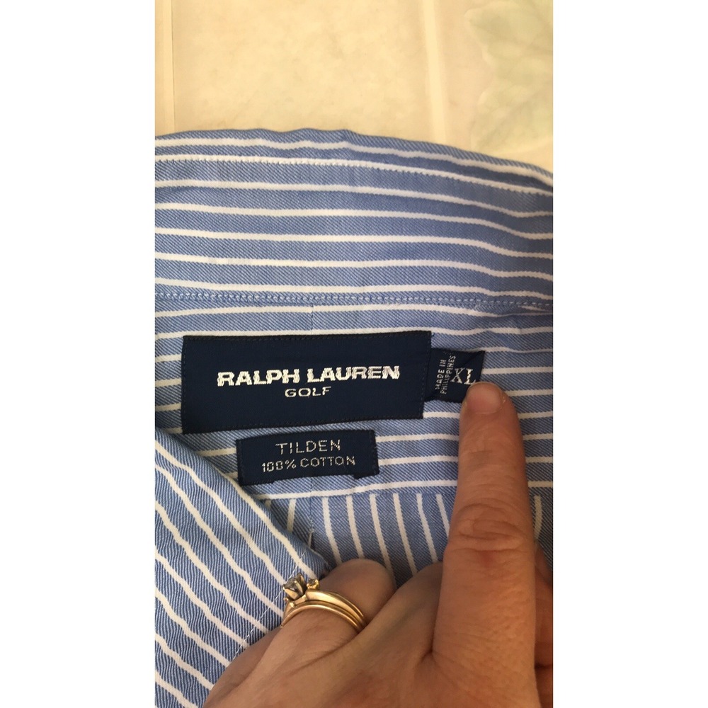 RALPH LAUREN Golf Men's Blue & White Stripe Button Down Shirt Sz XL Tilden - Picture 4 of 4
